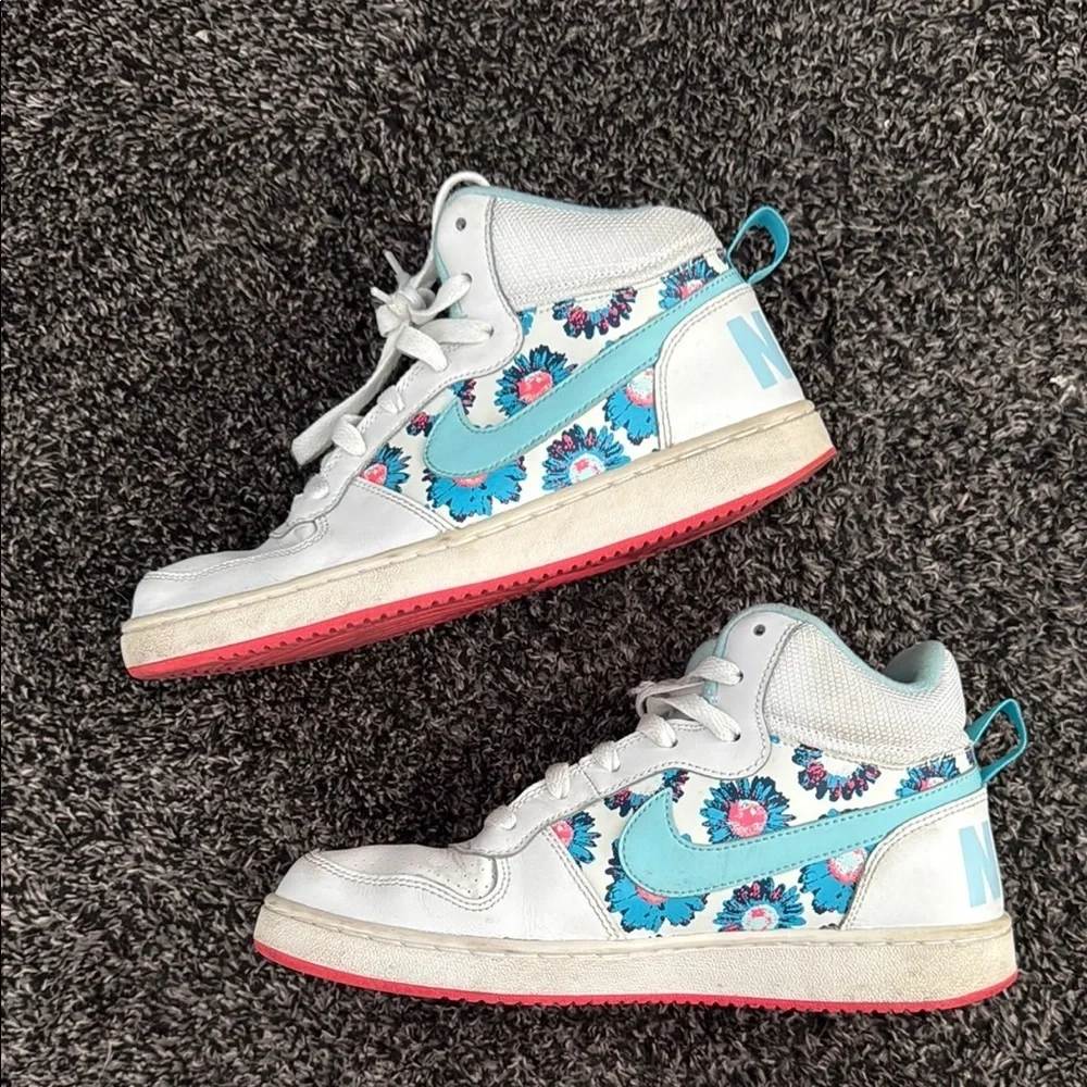 Nike Court Borough Low Shoes Kids Size 6.5 Youth White Pink Floral